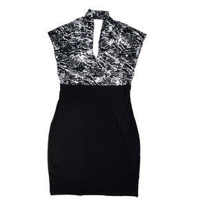 Mixxology Women SMALL Black Halter Top Open Back Bodycon Cocktail Party Dress